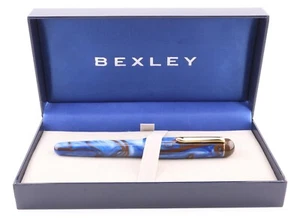 Bexley BX802 Fountain Pen (M) Medium Nib in Blue/Brown Marble w/ Gold Trim - Picture 1 of 24