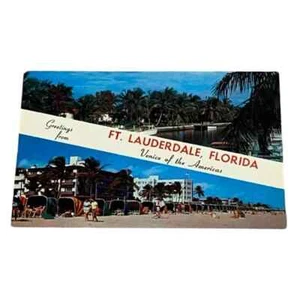 Tarjeta postal saludos desde Fort Lauderdale banner tarjeta multivista tarjeta cromada B758 - Imagen 1 de 2