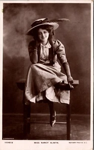 NANCY ALWYN : PRETTY ACTRESS : LOVELY FEATHERED HAT : UNCOMMON RPPC - Picture 1 of 3