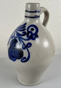 ANTIQUE 18TH CENTURY GERMAN WESTERWALD 13” STONEWARE SALT GLAZED COBALT BLUE JUG - Picture 1 of 12