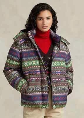 Polo Ralph Lauren Womens SZ S Water Repellent Hooded Down Jacket Fair Isle $598 - Image 1 of 4