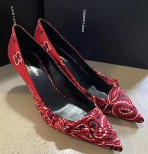 NIB $895 Saint Laurent Women Bandana Dress Shoes Red 7 US ( 37 Eu ) - Picture 1 of 12