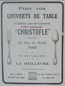 PUBLICITE CHRISTOFLE ORFEVRERIE COUVERTS DE TABLE ORFEVRE DE 1912 FRENCH AD PUB - Imagen 1 de 1