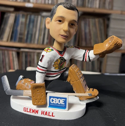 Chicago Blackhawks GLENN HALL bobblehead SGA Kick 10 NHL Hockey w/stick NO BOX Cover