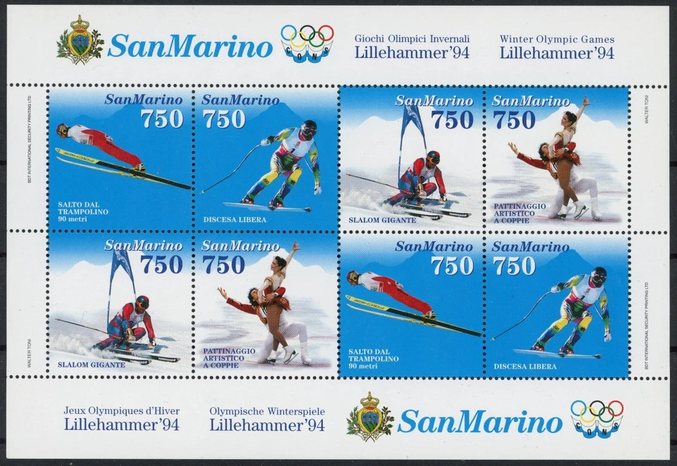 San Marino 1994: Juegos Olímpicos - Buena hoja MNH muy fina Foto 1 de 1