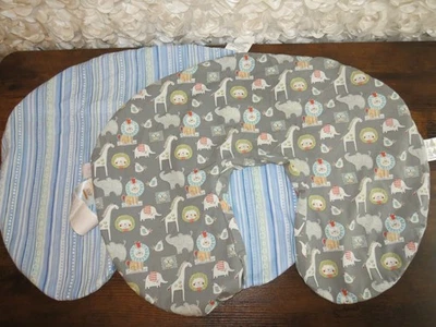Lot of 2 Boppy Nursing Pillow Cover Only Gray Jungle Animals White Blue Striped - Image 1 of 3