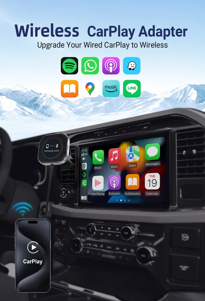 CarplayClip Wireless Adapter Carplay Converter Fast Connect Plug and Play Diy - Image 1 of 4