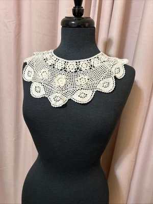 Cuello Vintage Crema Crochet Encaje Marfil Desmontable Hecho a Mano Costura Nociones Foto 1 de 4