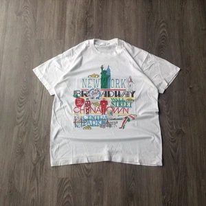 Camiseta De Colección Años 80 Monumentos de Nueva York Talla Grande Blanca Manga Corta Papel Camiseta Fina - Imagen 1 de 6