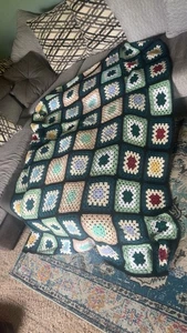 Handmade Large Black Rainbow Granny Square Quilt Blanket - Picture 1 of 4