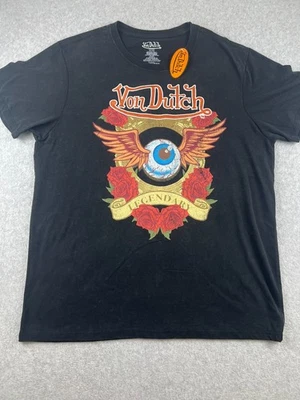 Von Dutch Legendary Eye Roses Graphic T-Shirt Black XL Vintage Style Streetwear - Image 1 of 4