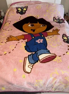 Vintage Dora The Explorer Pink Butterfly Full Size Blanket Big - Picture 1 of 4