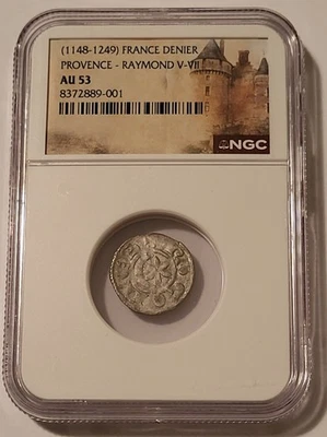Francia - Edad Media - Provenza Raymond VI-VII 1148-1249 Denier de plata AU53 NGC Foto 1 de 4