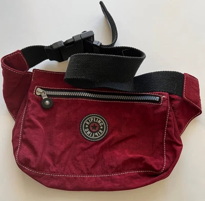 Kipling Deep Red Waist Belt Sporty Fanny Pack Crinkled Nylon Bag Vtg - Image 1 of 4