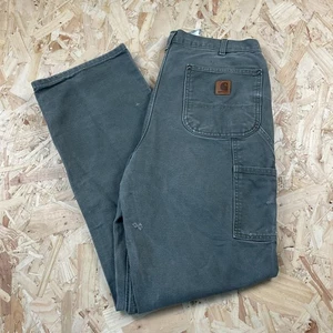 Pantalón Carpintero Vintage Carhartt Verde Doble Rodilla Lona Pato B136 MOS 34x34 - Imagen 1 de 7