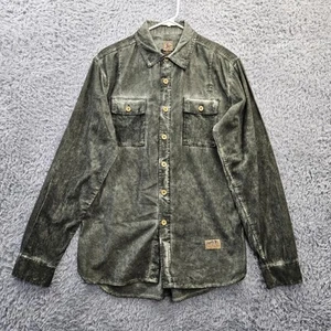 PRPS Goods & Co Corduroy Button Front Shirt Distressed Green Medium Men - Picture 1 of 12