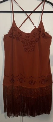 Trucos BKE Talla S Naranja Quemado Cuentas Borla Flecos Túnica Tanque Hada Boho Foto 1 de 4