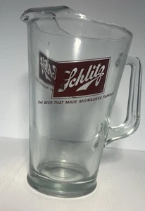 Vintage Schlitz Beer Glass Pitcher "The Beer That Made Milwaukee Famous" - Picture 1 of 8