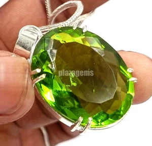Pretty 53.65 Ct Natural Green Peridot Oval Pendant 925 Sterling Silver EGL  5AOF - Picture 1 of 7