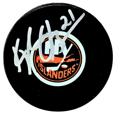 Disco autógrafo firmado por Kyle Okposo New York Islanders de la NHL plateado automático Foto 1 de 4