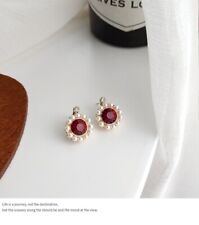 Ruby Round Stud Earring with Circled Planted Pearls - Timeless Elegance