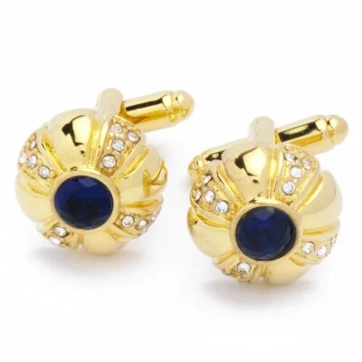 Gemelos - Redondos dorados con piedras azules y blancas oscuras Foto 1 de 4