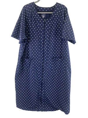 Dreams Co Robe Lounger Full Zip Navy White Polkadot Short Sleeve Pocket Women 1X - Image 1 of 4