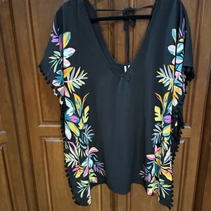 Xhilaration Women's Black Multicolor Tropical Print Swimsuit Cover Up Medium - Picture 1 of 10