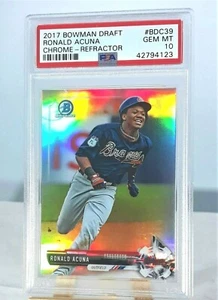 RONALD ACUNA JR ROOKIE 2017 BOWMAN DRAFT CHROME REFRACTOR PSA 10 GEM MINT #BDC39 - Imagen 1 de 3