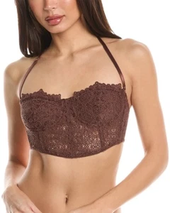 x Intimately Free People Madi Lace Corset SIZE LARGE Lace Boning Hickory Brown - Picture 1 of 5