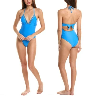 TRAJE DE BAÑO REISS Gia Halter de una pieza talla US 8 azul NUEVO Foto 1 de 4
