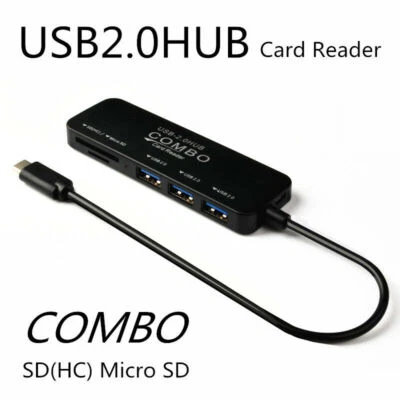 3 Port Typ C auf USB Hub 2.0 Splitter Hub Micro SD/SD Leser Adapter für Laptop - Bild 1 von 4