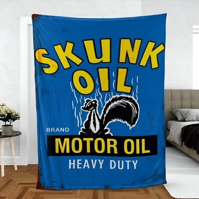 Vintage Style Retro Skunk Motor Oil Ultra-Soft Micro Fleece Blanket - Image 1 of 4