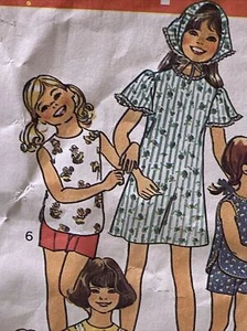 Vintage 1976 Simplicity 7463 Girls Sz 10 Jiffy Dress Top Shorts Scarf Short Puff - Picture 1 of 12