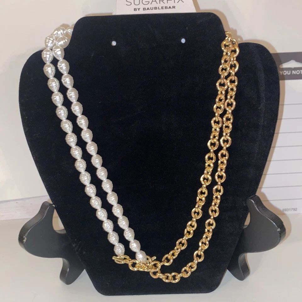SUGARFIX by BaubleBar Gold Tone chain and Faux Pearl Necklace Jewelry