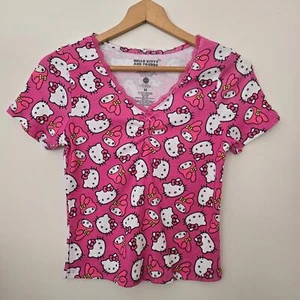 Juniors Hello Kitty Tee/Short Sleeve/Pink/Y2K Style/Lace V Neck/Sanrio/Anime/ M - Picture 1 of 6