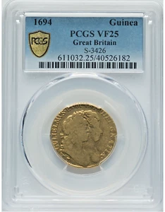 Rare and Historic 1694 Great Britain William & Mary Gold Guinea - NGC VF-25 - Picture 1 of 4