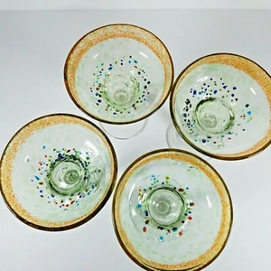 Vtg. Hand Blown Art Glasses Margrita Mulitcolored Dotted Set 0f 4 - Picture 1 of 10