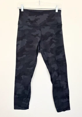 Lululemon High Rise Align Crop 迷彩灰色黑色运动休闲 23 英寸内缝女式 8 码 — 第 1/4 张图片