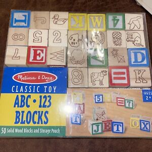 Melissa And Doug ABC 123 1 Inch Blocks 50 Solid Wood Storage Pouch Ages 3+