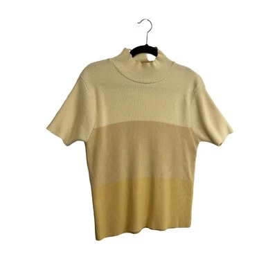 Denim & Co Ribbed Short Sleeve Mock Neck Color Block Sweater Womens Size L - Image 1 of 4