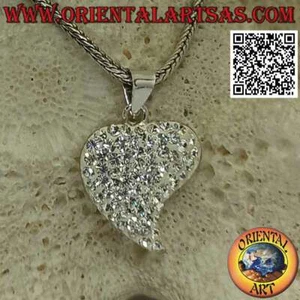 Ciondolo in argento 925‰ cuore con punta allungata tempestato di micro-strass bi - Foto 1 di 6