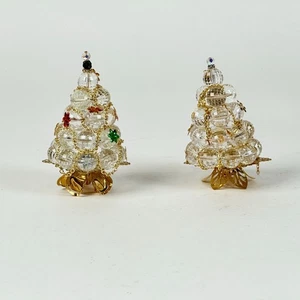 Crystal Glass 2 Christmas Trees With Gold Accents & Floral Details Elegant Holid - Picture 1 of 9