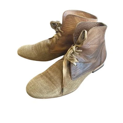 Botines Hudson de cuero envejecido y lino - Talla 38 - Estilo boho rústico Foto 1 de 4