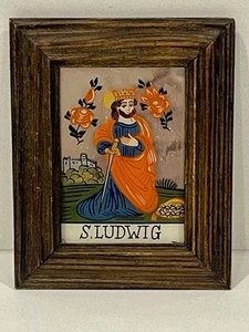 Mini Art Original Handgemaltes Saint Ludwig umgekehrt bemalt Spiegel Holzrahmen - Bild 1 von 15
