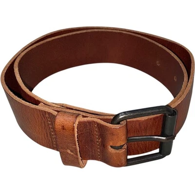 Cinto de fivela de metal H&M feito na Suécia couro marrom genuíno arma tamanho: 33-34 pol. - Imagem 1 de 4