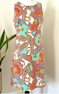 Nine West Damen Paisley rosa orange türkis weiß ärmelloses Kleid mit Taschen 14 - Bild 1 von 10