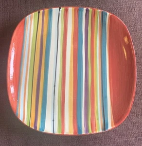 TABLETOPS GALLERY WATER COLORS RED SQUARE DINNER PLATE 8 1/4” - Picture 1 of 3