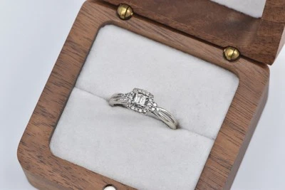 10K Baguette Diamond Halo Promise Engagement Ring White Gold *84 - Image 1 of 4