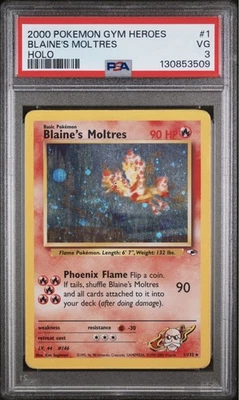 PSA 3 VG Blaine's Moltres 2000 Gym Heroes 1/132 Holo Rare Pokemon Card 🌀SWIRL🌀 - Image 1 of 2